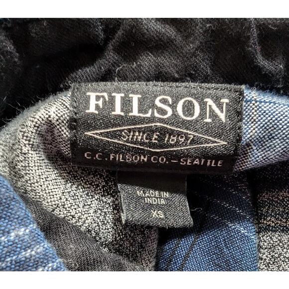 Filson Indigo Black Charcoal Plaid Rustic Oxford Shirt Men's Size XS - Picture 4 of 7